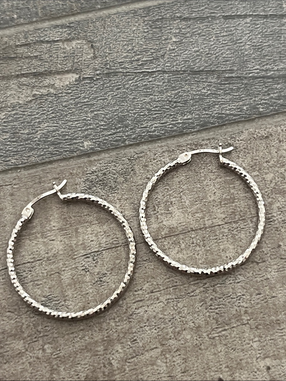 Silver Textured Hoop Earrings - Women's Fashion Jewelry